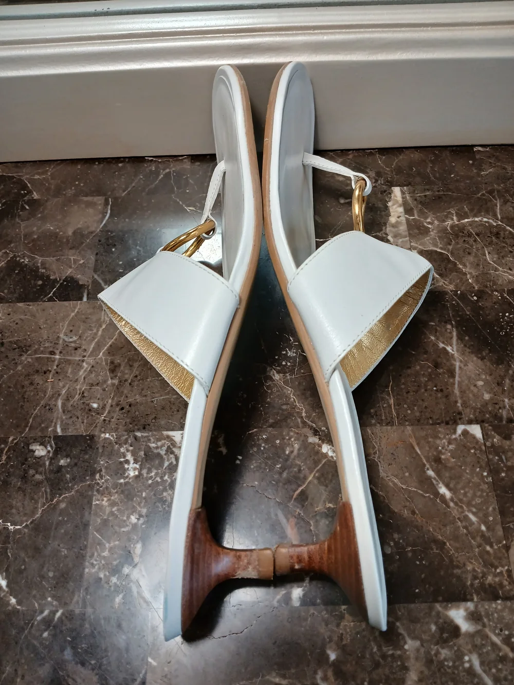 White Slide Sandals with Gold Ring Accent by Talbots